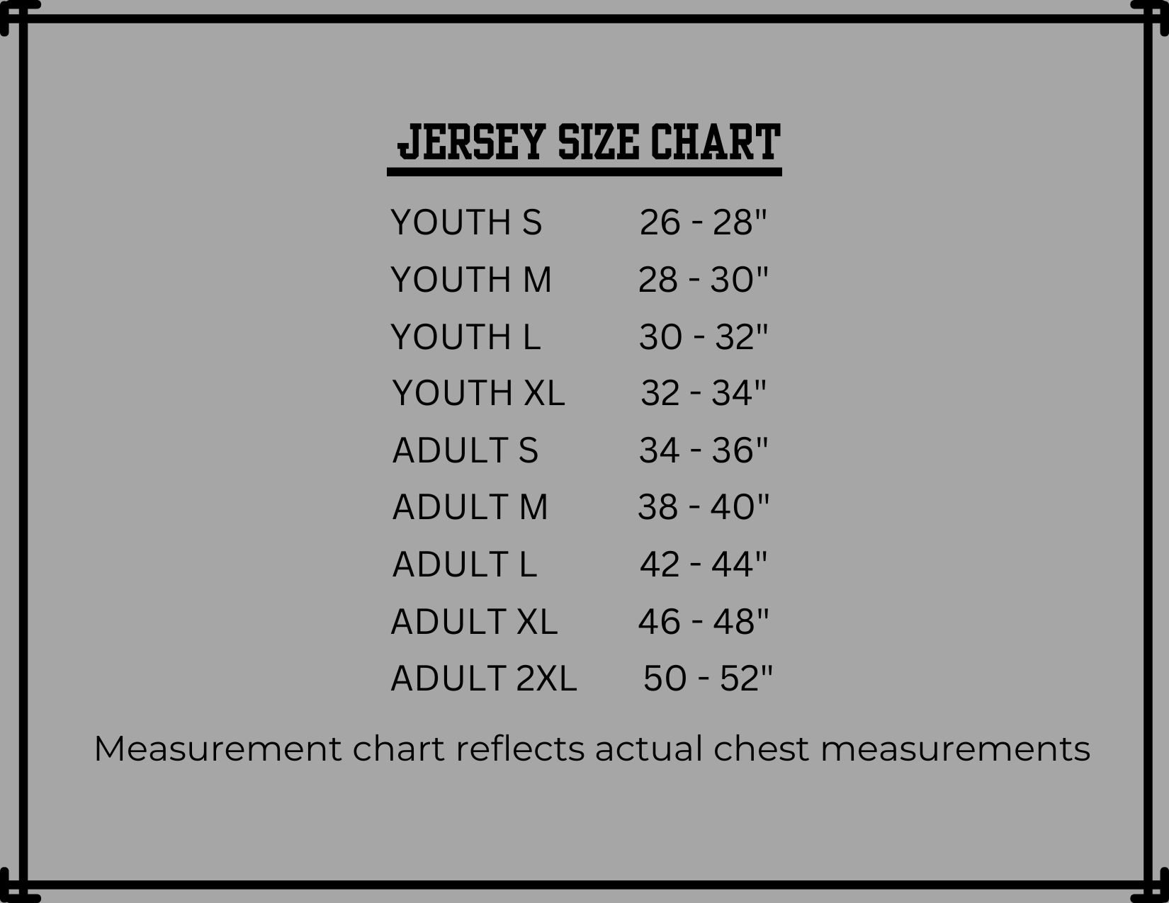 JERSEY SIZE CHART